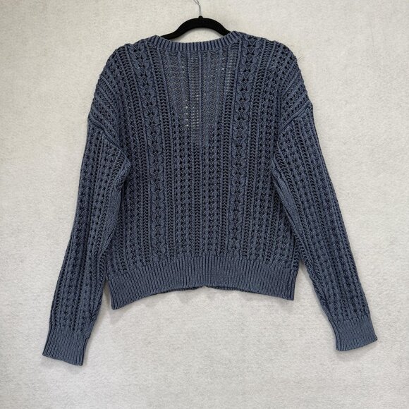Sundance Sweater Womens Large Blue Knit Pointelle Cardigan Button Front V Neck - Picture 6 of 7